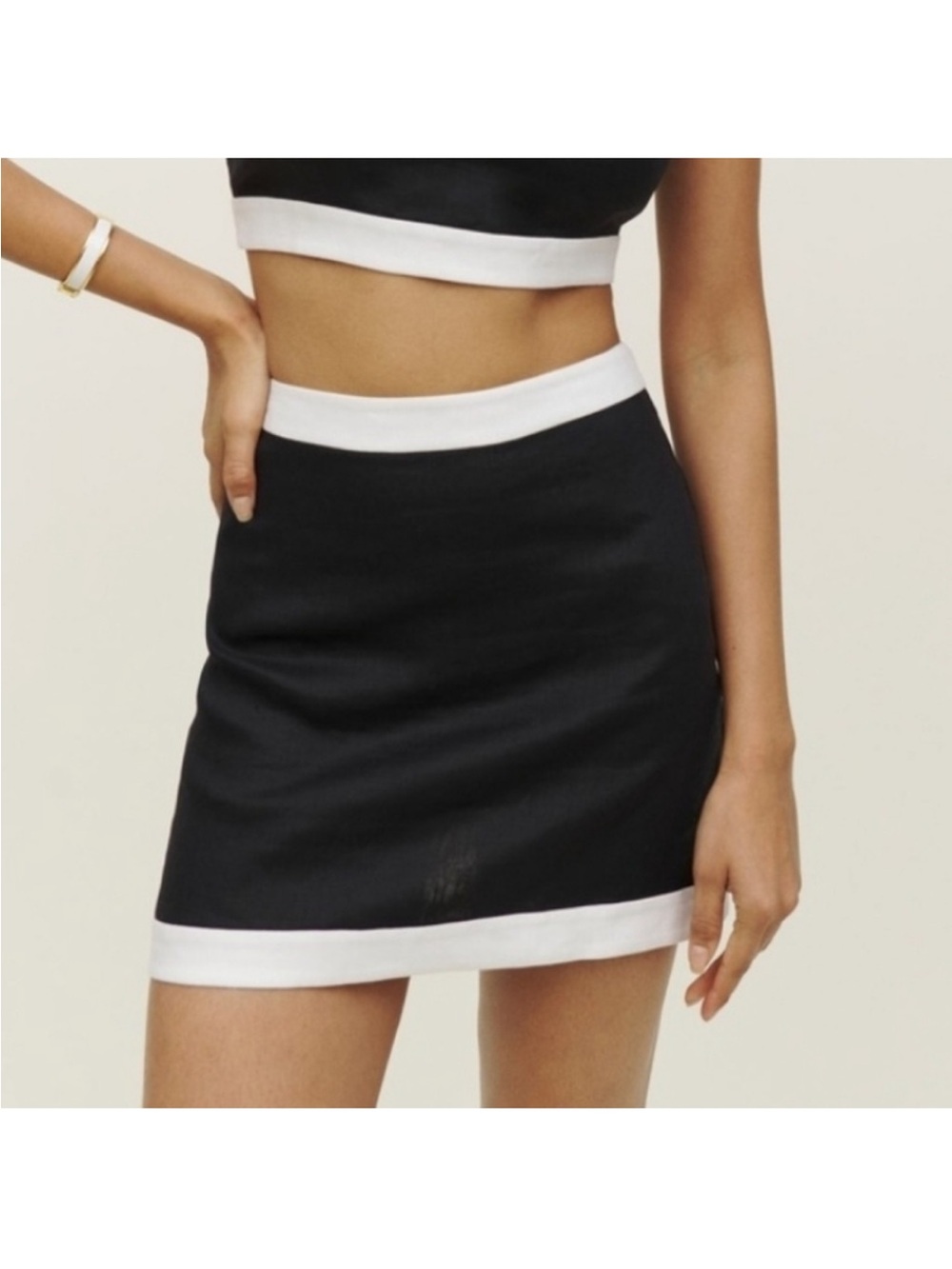 Reformation Black Mini Skirt with White Trim
